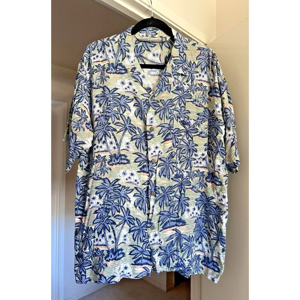 Vintage Pineapple Connection Hawaiian Shirt XL Blue Palm Tree Print Rayon
